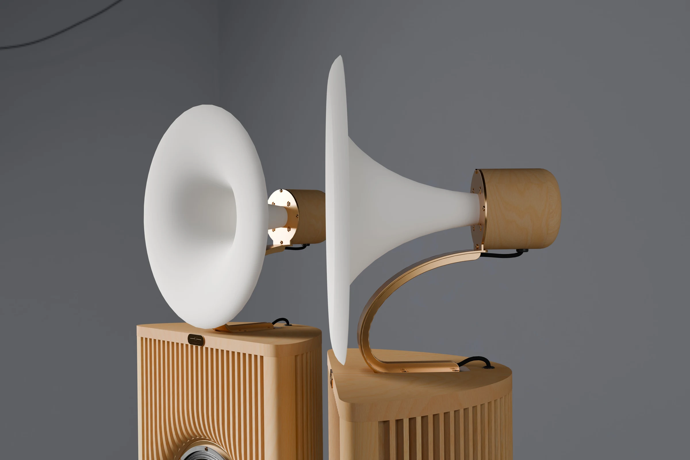 600mm 白色號角與黃銅支撐架特寫